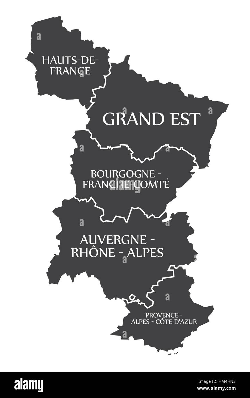 Hauts-de-France - Grand Est - Bourgogne - Auvergne - Provence Map France illustration Stock Vector