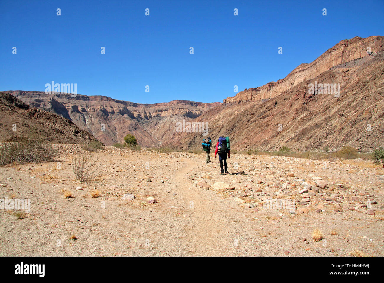 Walking the Fish River Canyon Hiking Trail a semi desert gorge in Southern Namibia Stock Photo