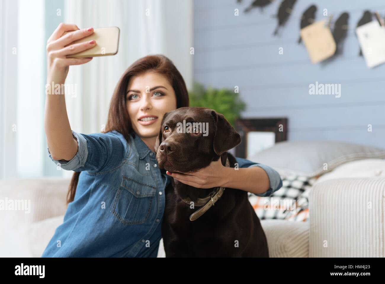 Magnetic elegant woman making a selfie Stock Photo
