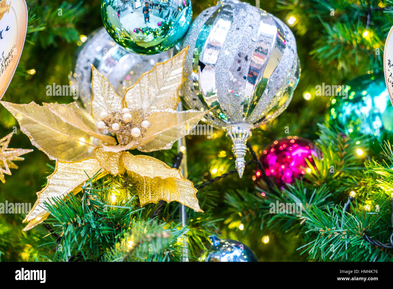 Closeup of Christmas tree decorations background Stock Photo - Alamy