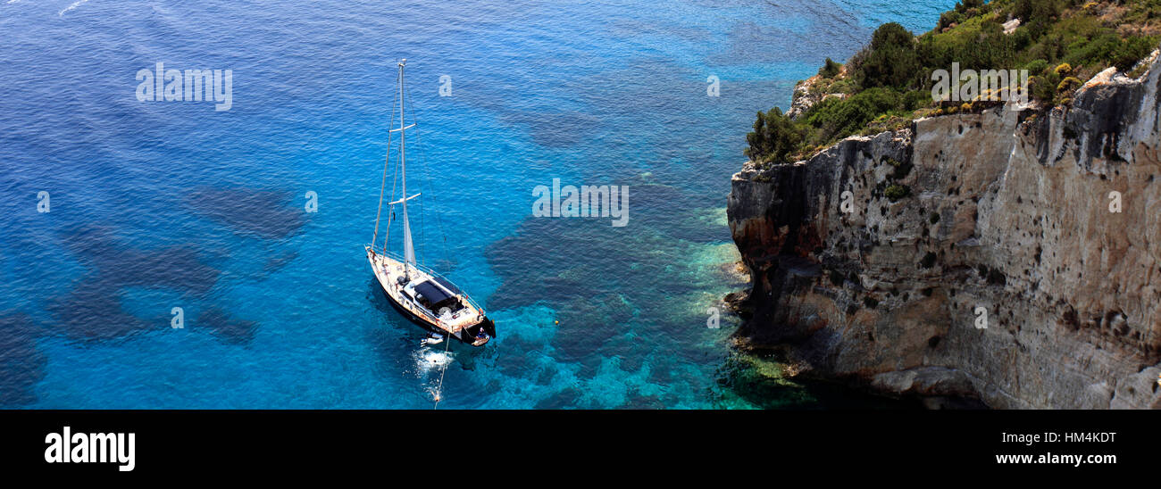 View of the Ionian Sea from Skinari village, Zakynthos Island, Zante, Greece, Europe. Stock Photo