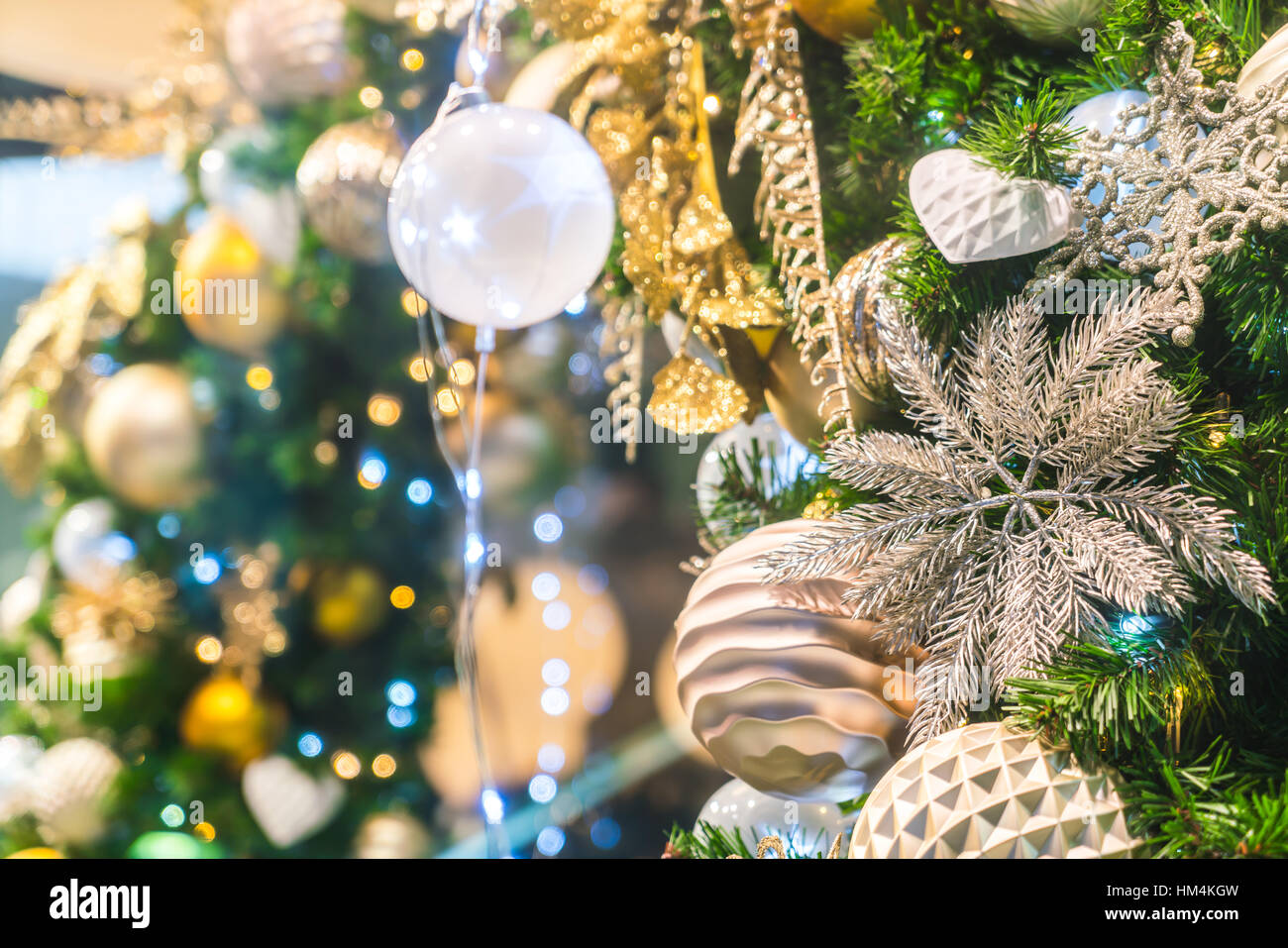 Closeup of Christmas tree decorations background Stock Photo - Alamy