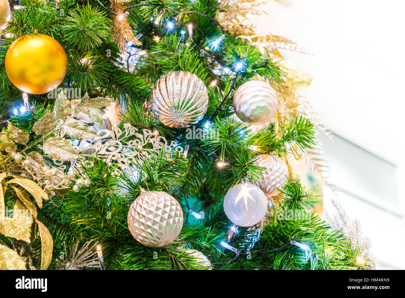 Closeup of Christmas tree decorations background Stock Photo - Alamy