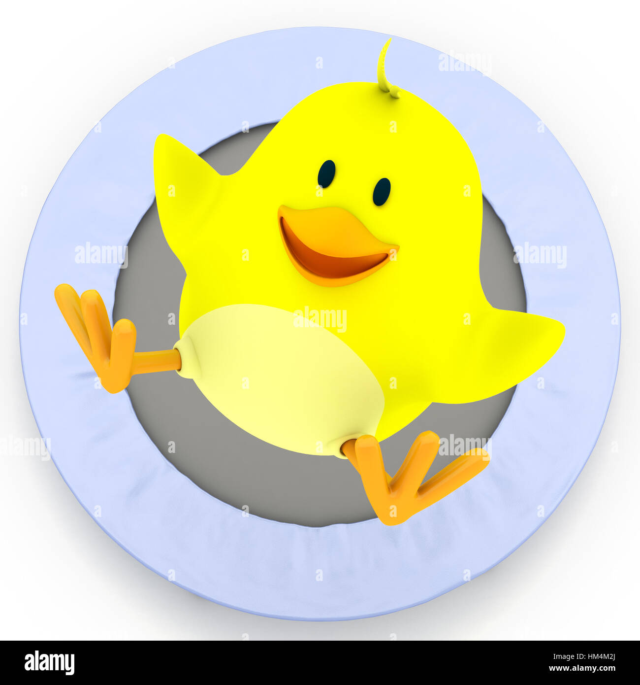Little chick  jumping on Trampoline - 3D render Stock Photo
