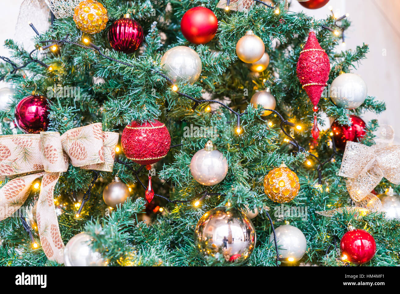 Closeup of Christmas tree decorations background Stock Photo - Alamy