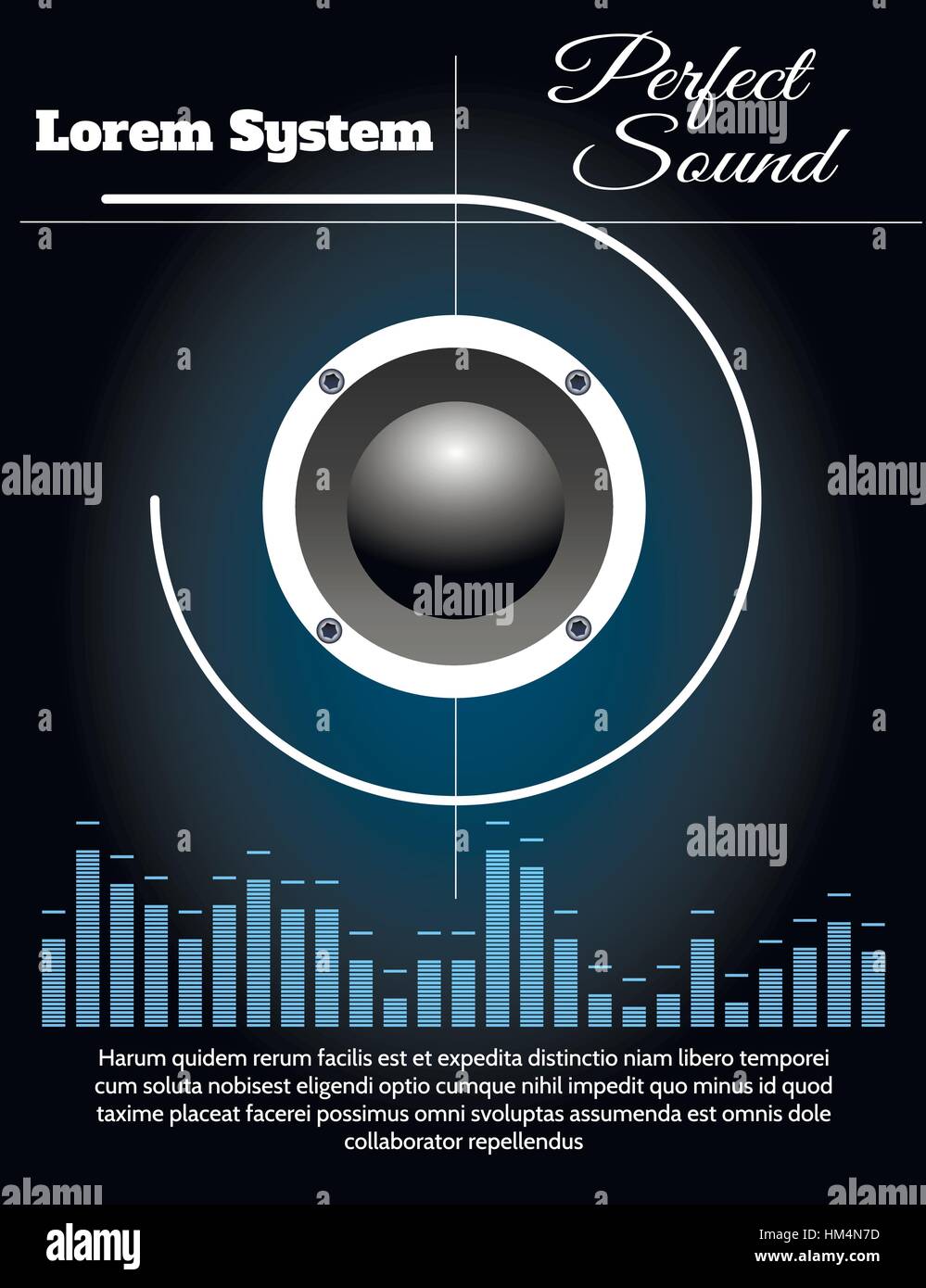 Music Loudspeaker and equalizer against black background. Sound system poster vector template. Stock Vector