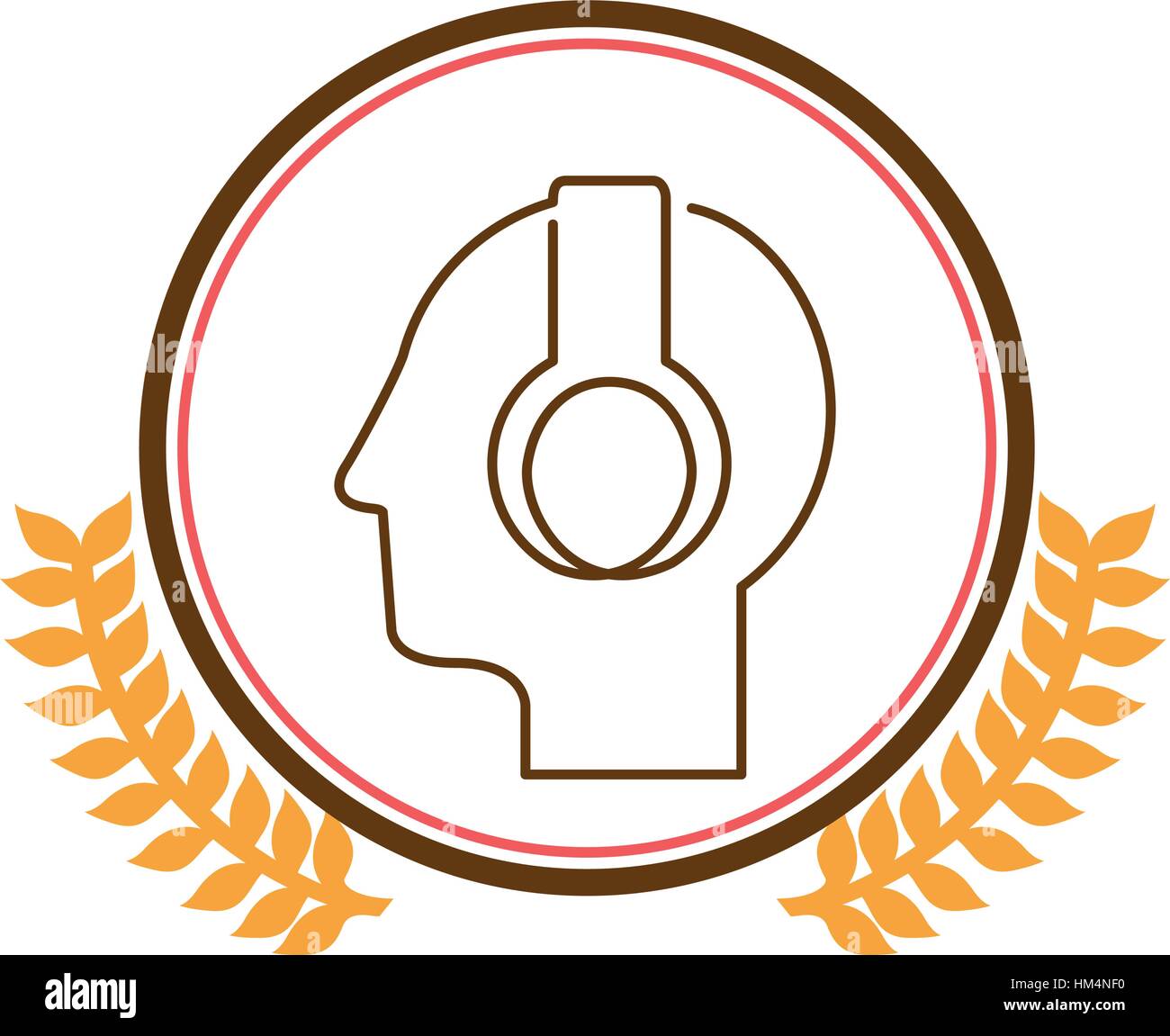 Download circular border arch with leaves and silhouette head with ...