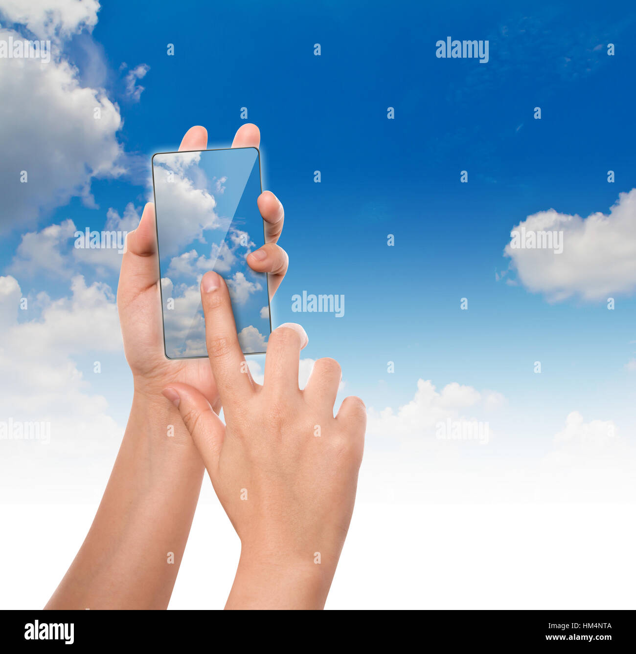 Hand hold cloud computing touch screen mobile phone Stock Photo - Alamy