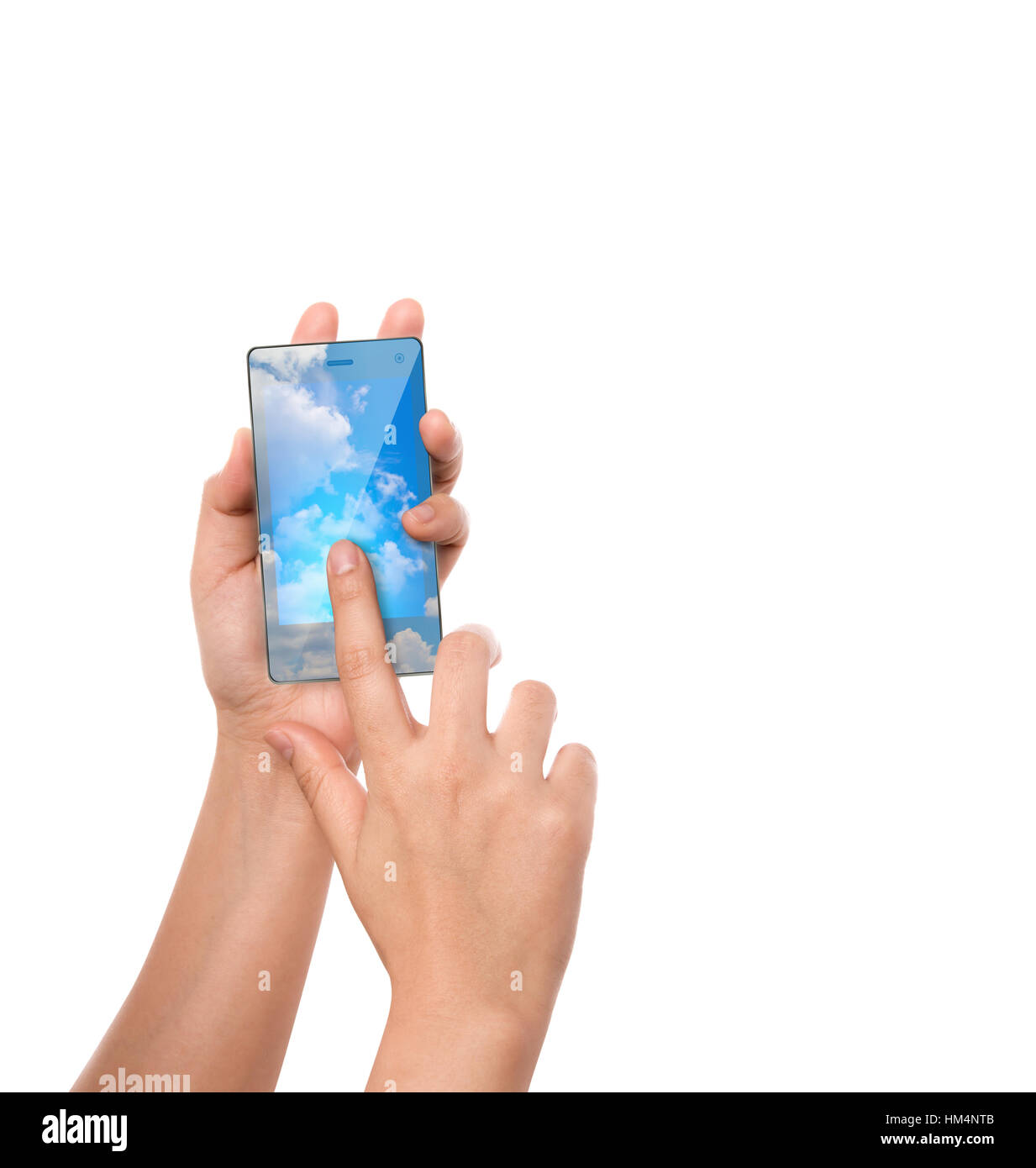 Hand hold cloud computing touch screen mobile phone Stock Photo - Alamy
