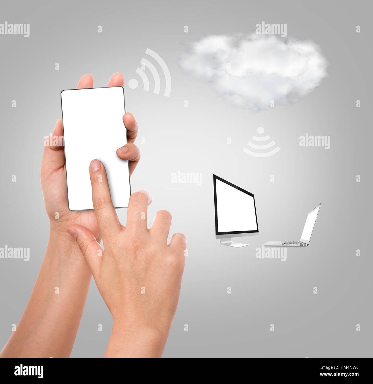 Hhand holding mobile phone with cloud computing Stock Photo - Alamy