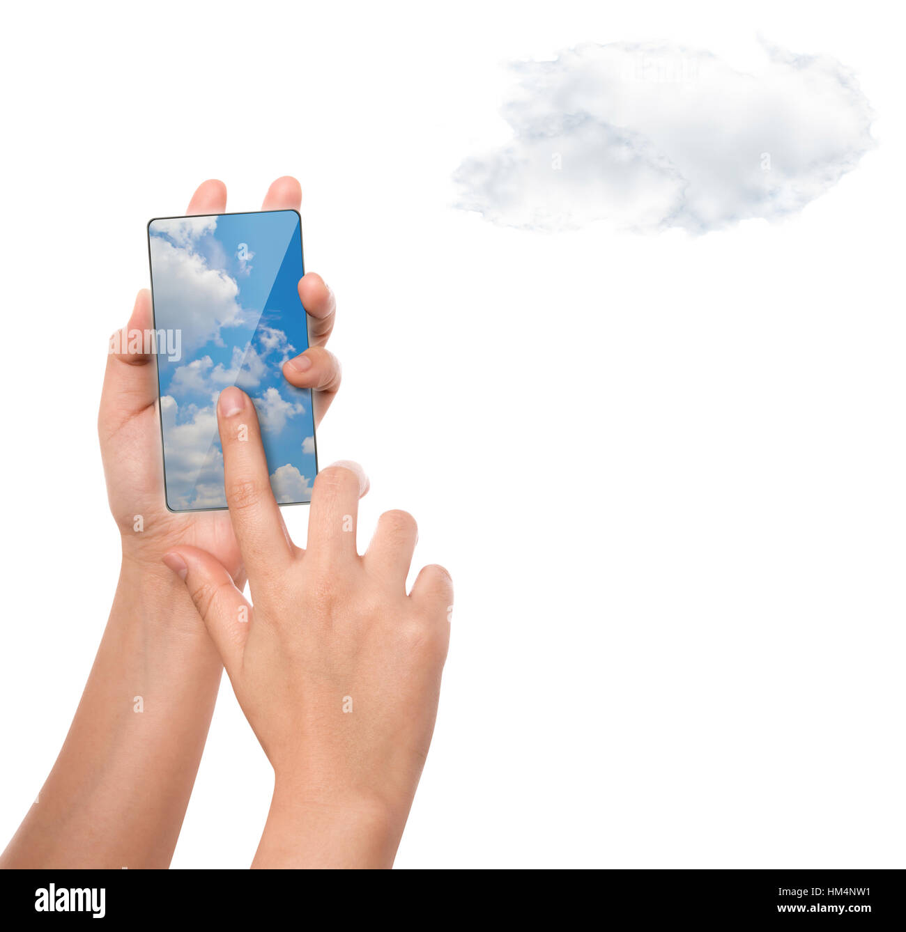 Hhand holding mobile phone with cloud computing Stock Photo - Alamy