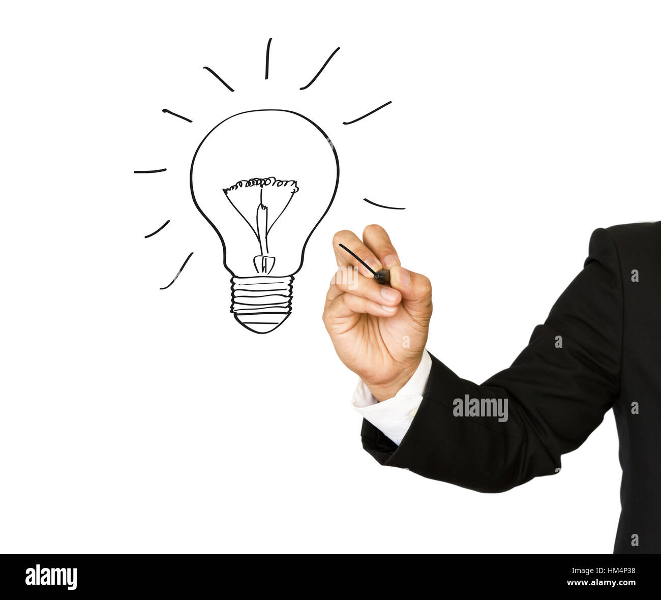 Business man hand drawing light bulb isolated on white Stock Photo - Alamy