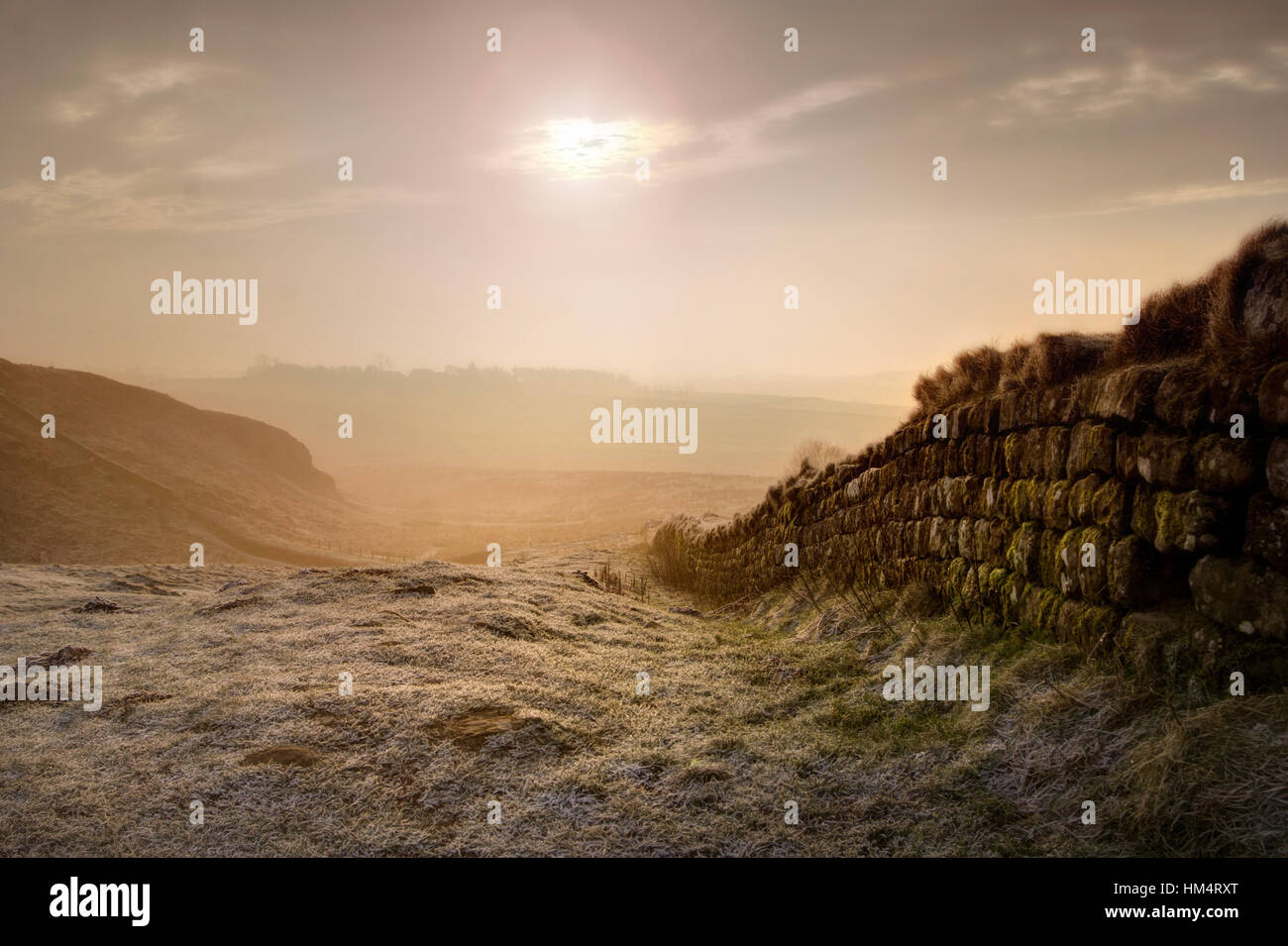 Frosty view of the Roman Wall at Steel Rigg, Northumberland Stock Photo ...
