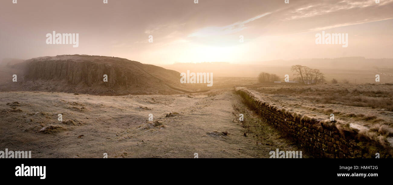 Frosty view of the Roman Wall at Steel Rigg, Northumberland Stock Photo ...