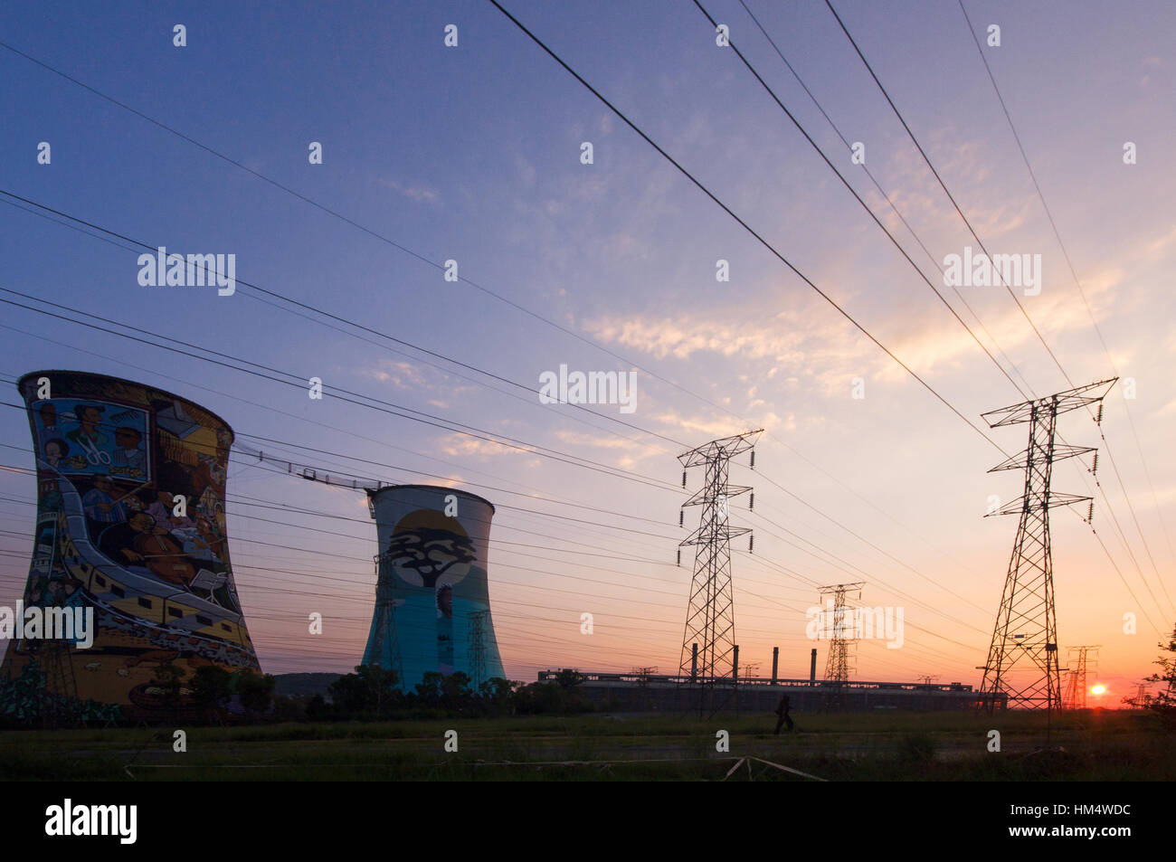 SOWETO, SOUTH AFRICA - MARCH 21 : Orlando Towers and electricity pylon on the 21th of march 2010 at Soweto, South Africa. Stock Photo