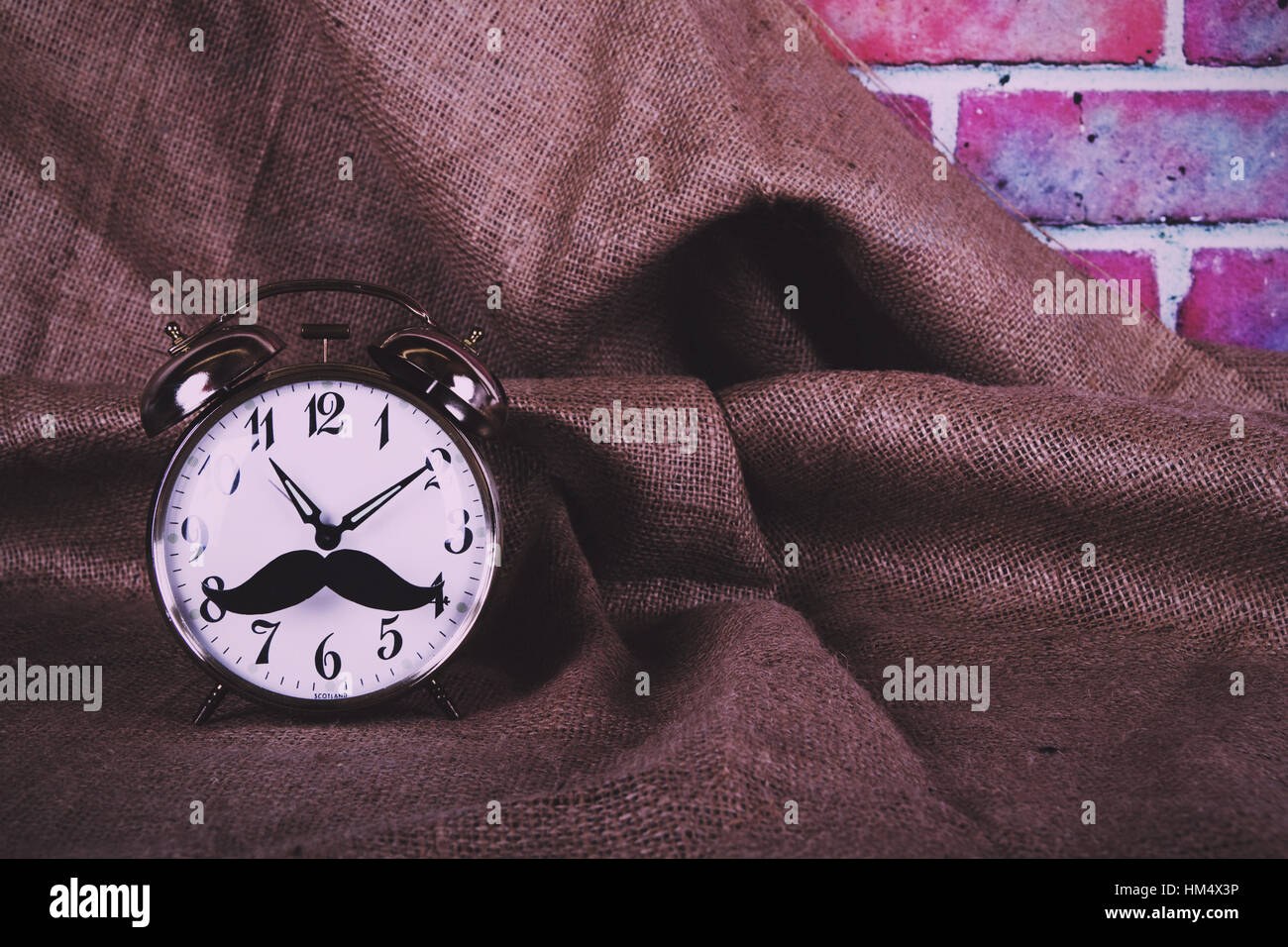 Alarm clock with a comedy black hipster mustache Vintage Retro Filter ...