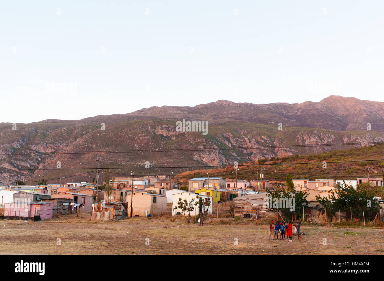 ROBERTSON,SOUTH AFRICA- FEB.17:  view of a township at sunset on the 17 february 2010 in Robertson ,South Africa. Even after apartheid south africa is Stock Photo
