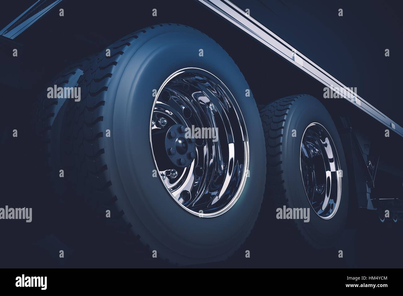 Semi Tracktor Rims Semi Truck Tractor Wheels Closeup 3D Render Illustration Stock Photo ...