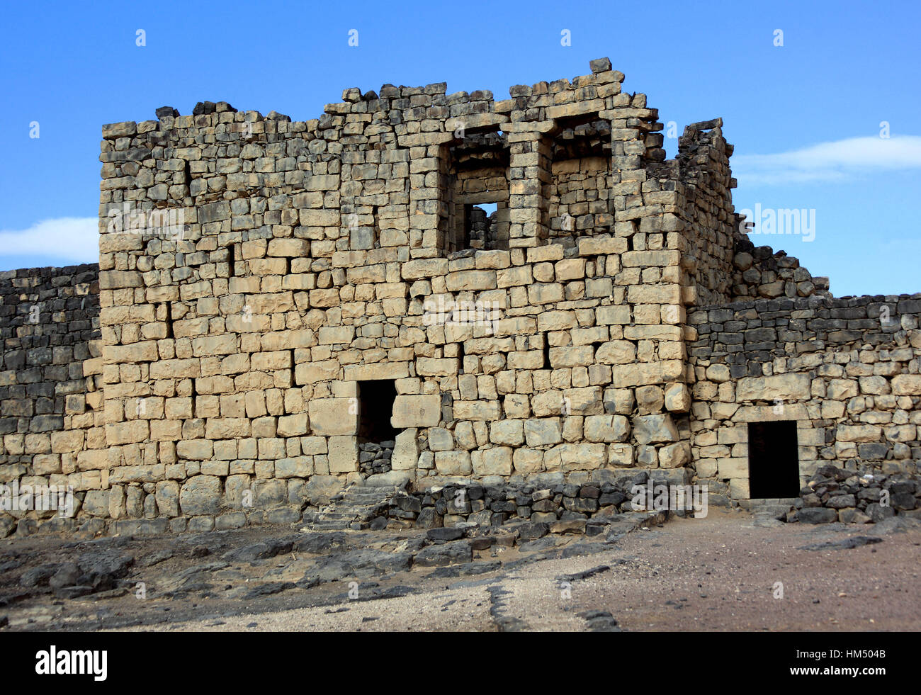 Qasr al-Azraq, Blue Fortress, a large fortress located in Jordan. It is one of the desert castles Stock Photo