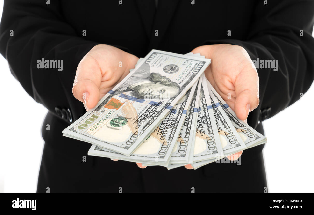 Business man Displaying a Spread of Dollar Stock Photo - Alamy