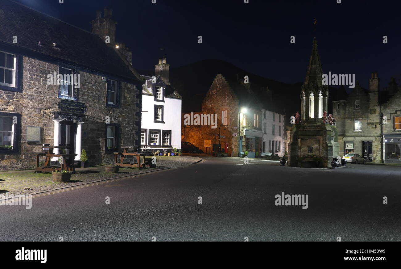 Covenanter Hotel and Bruce Fountain by night Falkland Fife Scotland