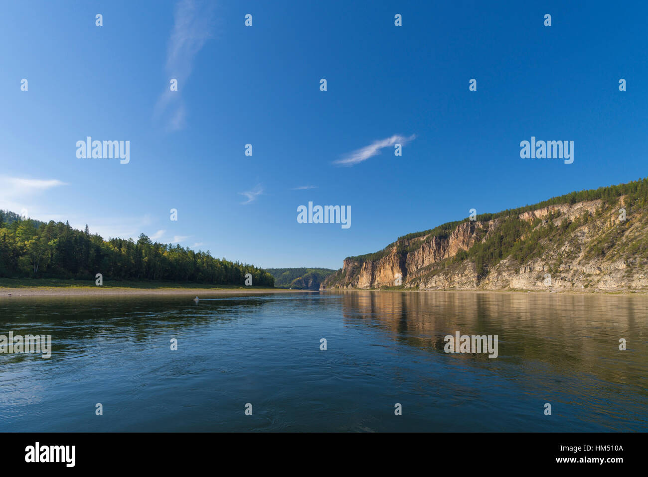 summer landscape with river cloudy sky forest and sun canada Stock ...