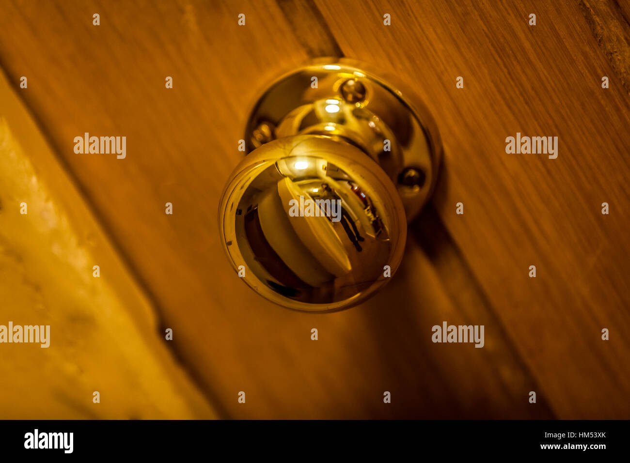 Golden door knob on wooden doors Stock Photo
