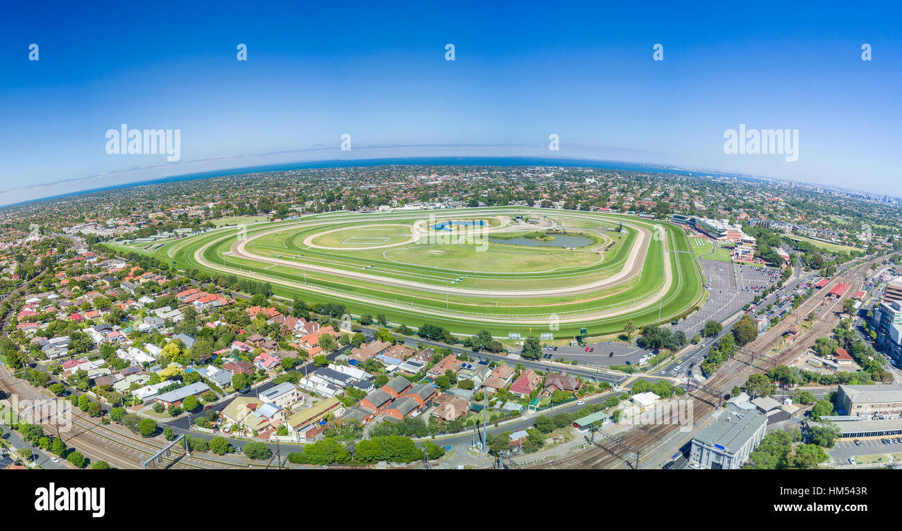 Aerial view of racecourse Stock Photo