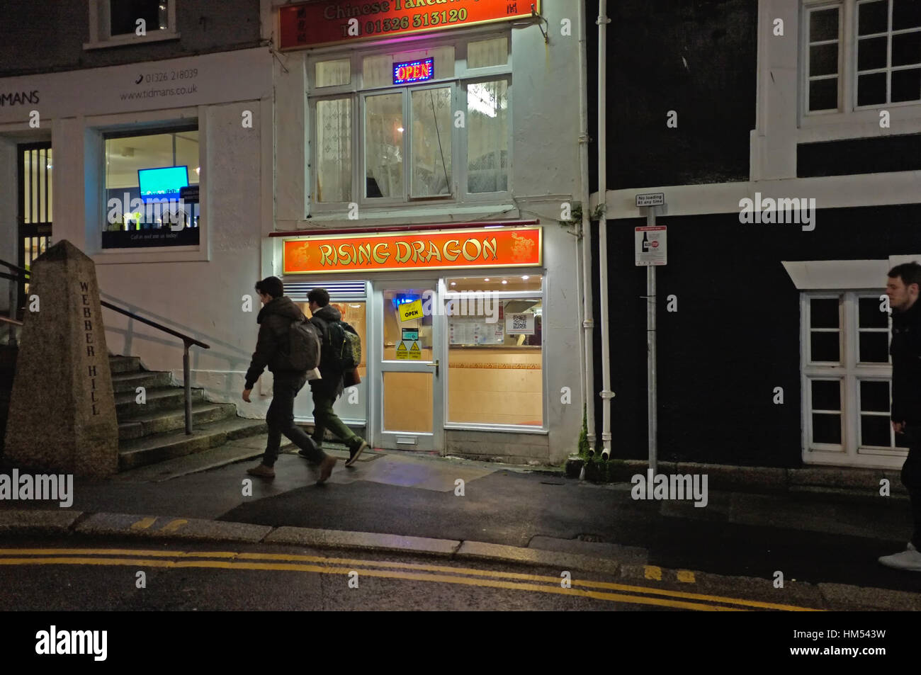 Chinese takeaway in Falmouth, Cornwall at night time. Stock Photo