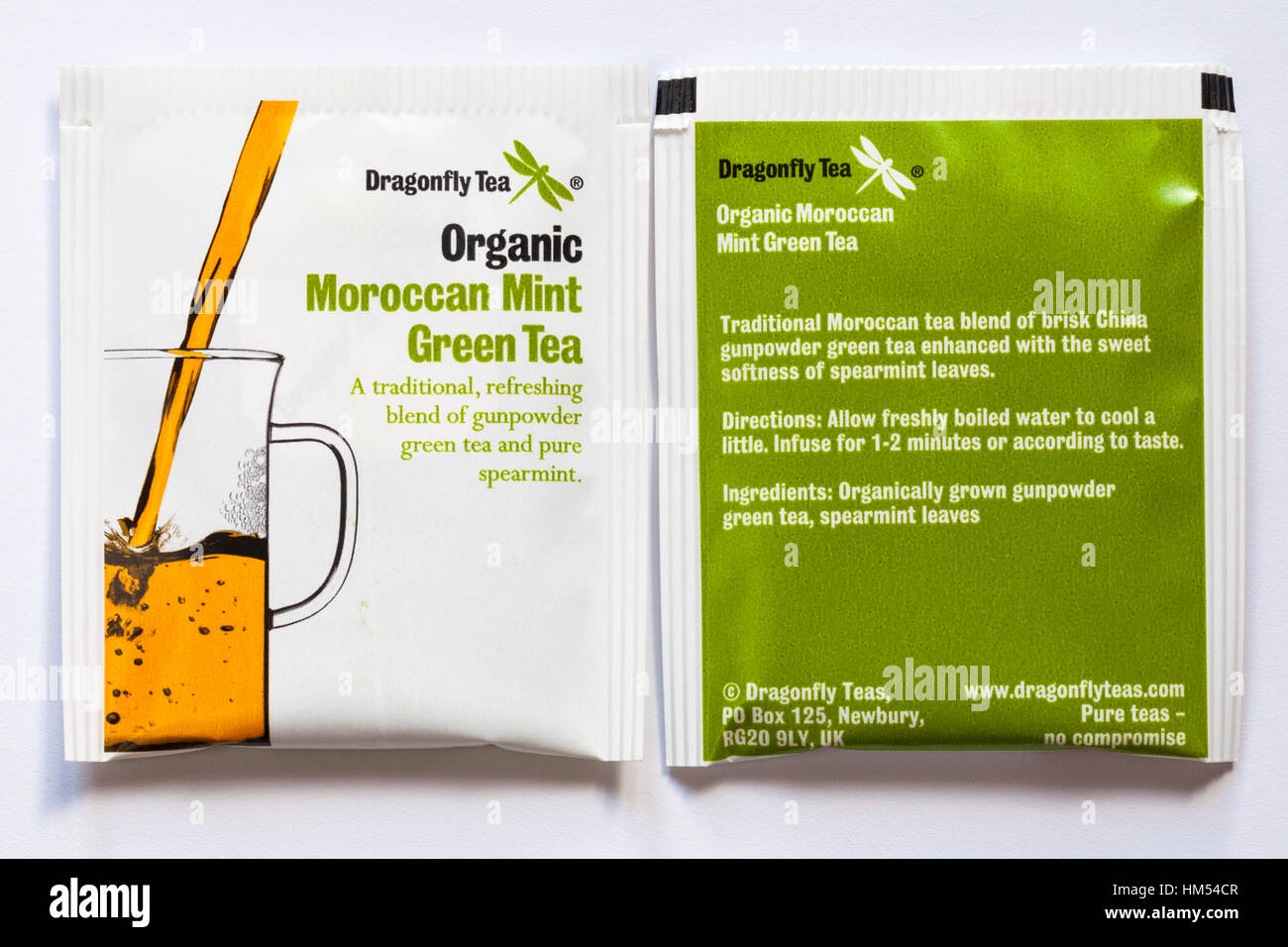 Sachet of dragonfly tea organic moroccan mint green tea hires stock