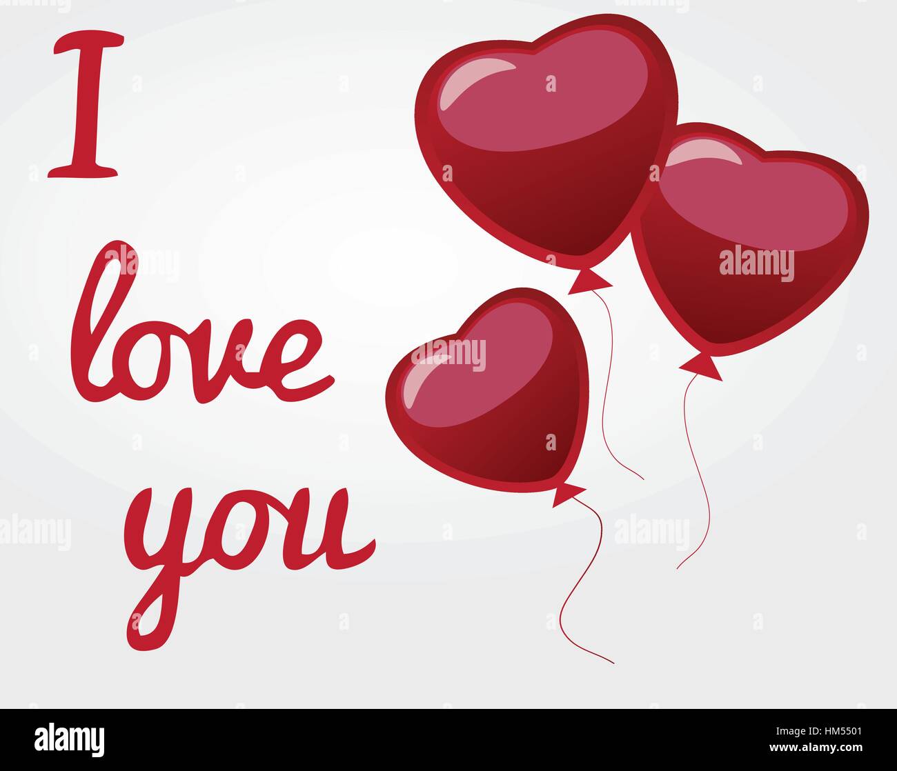vector illustration of valentine card with red heart balloons and love ...