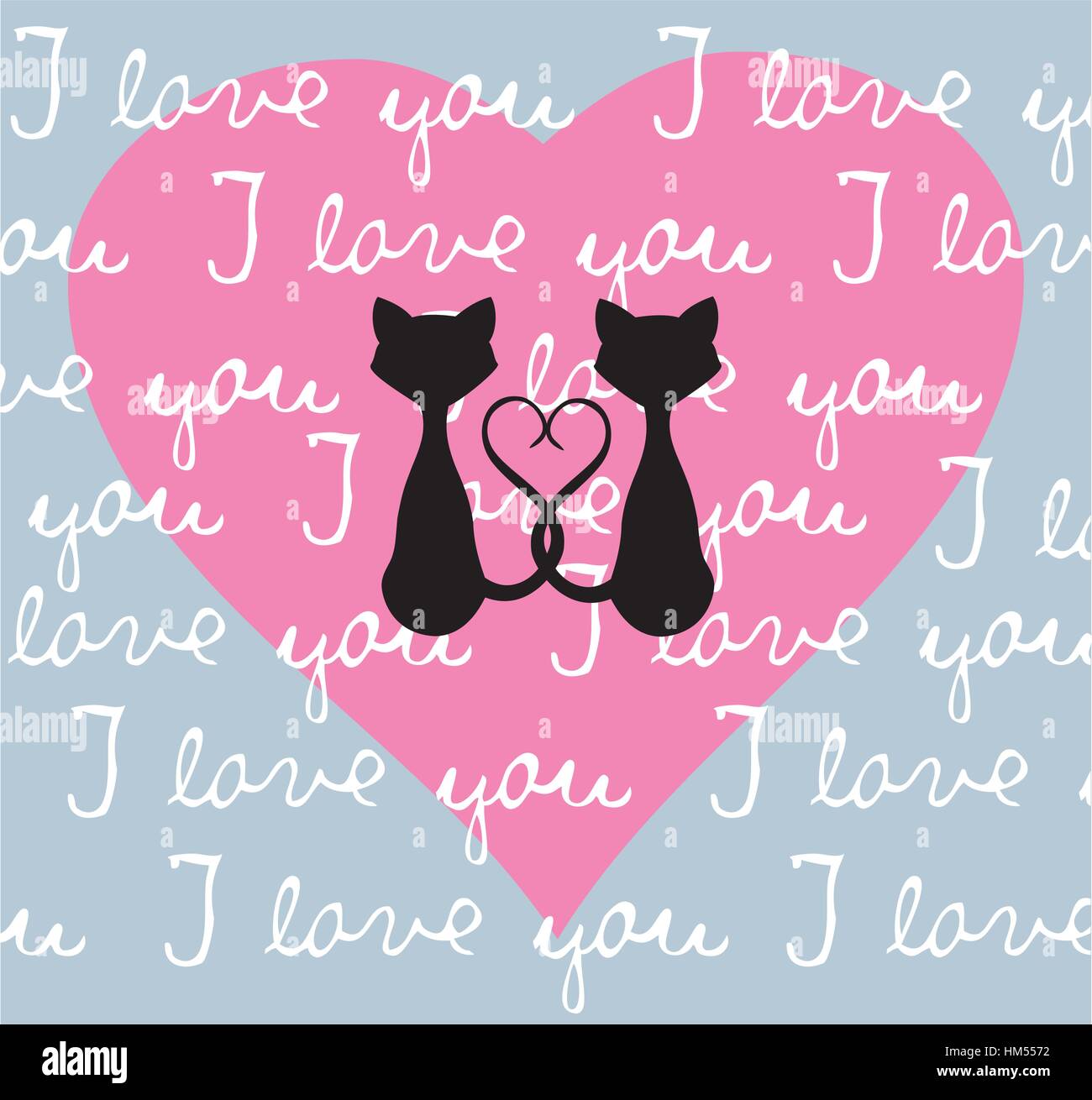 vector illustration of valentine card with cats and hearts Stock Vector