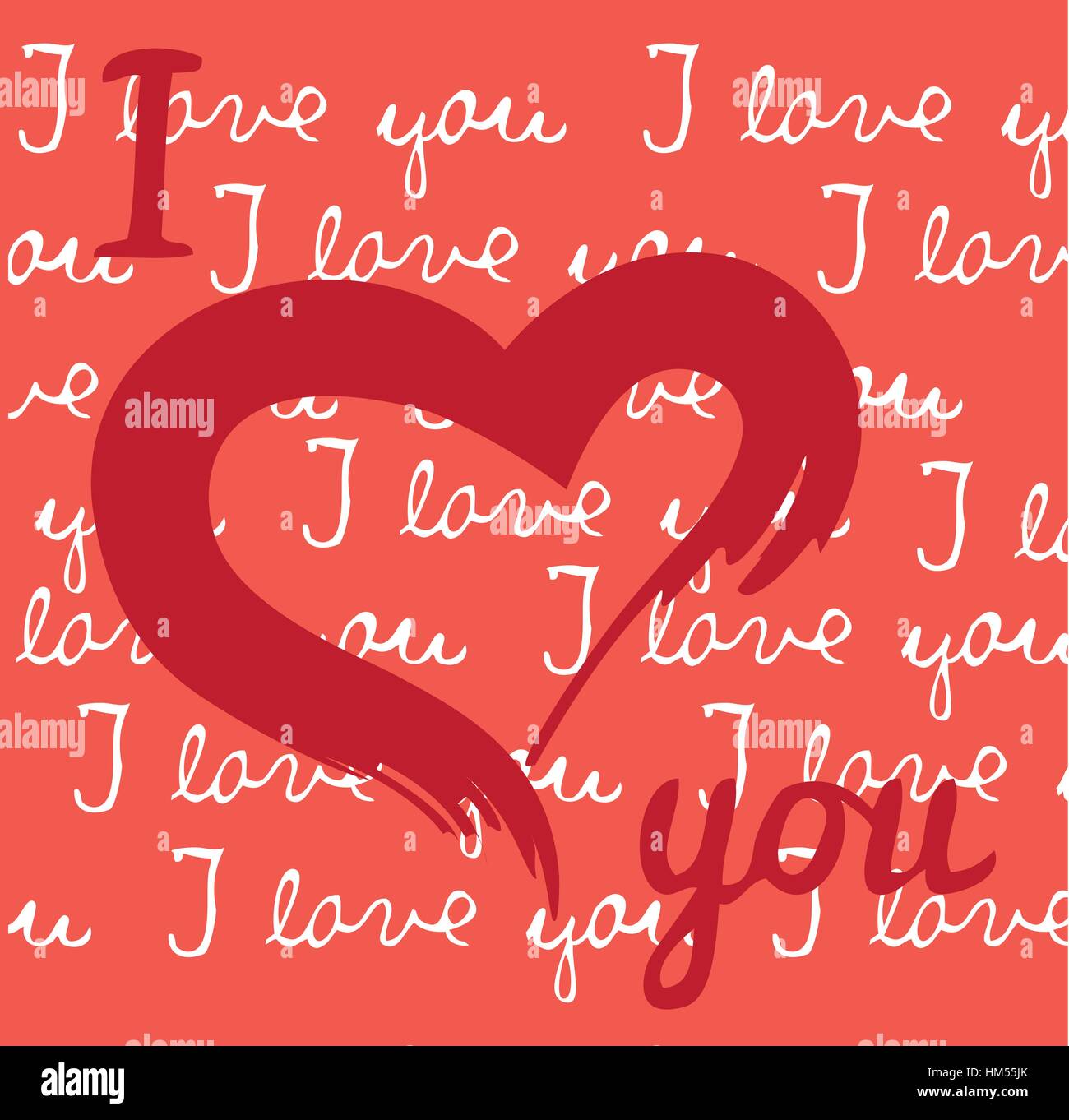 vector illustration of valentine card with red heart and love you text ...