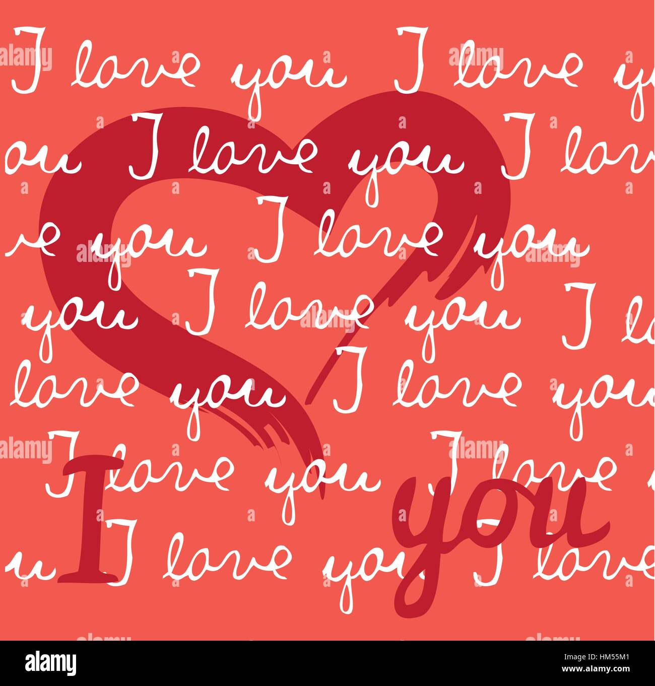 vector illustration of valentine card with red heart and love you text ...