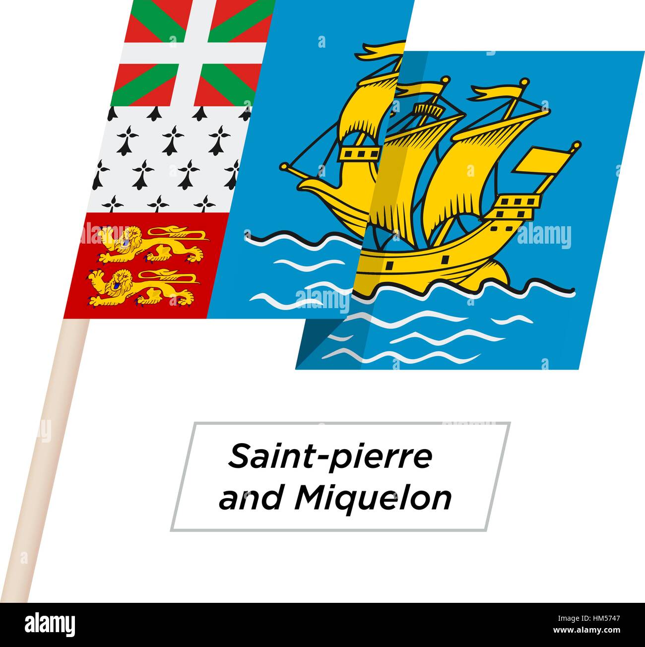 Saintpierre and Miquelon Ribbon Waving Flag Isolated on White. Vector