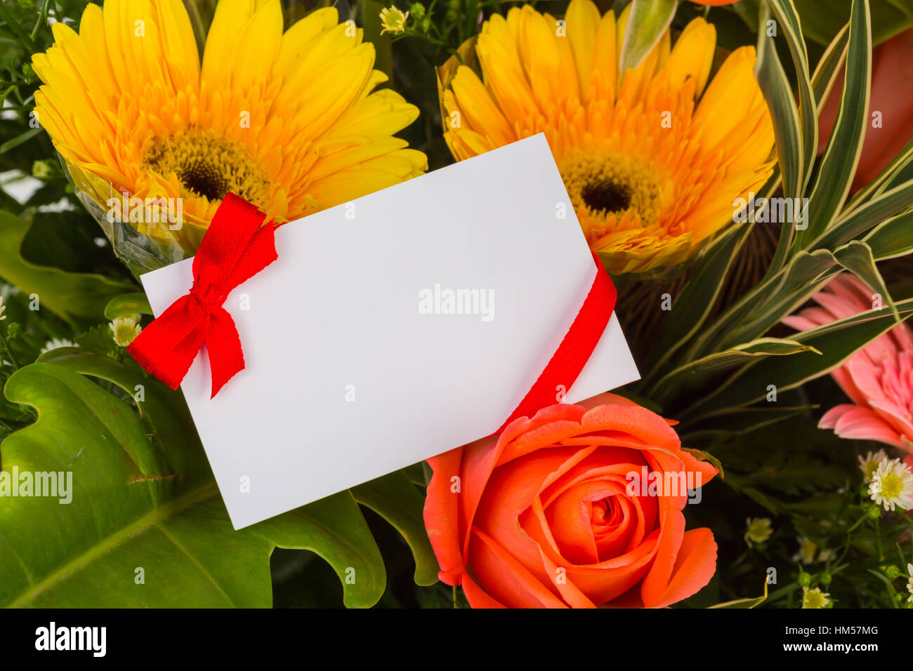 Colorful Bunch of flowers with card Stock Photo - Alamy