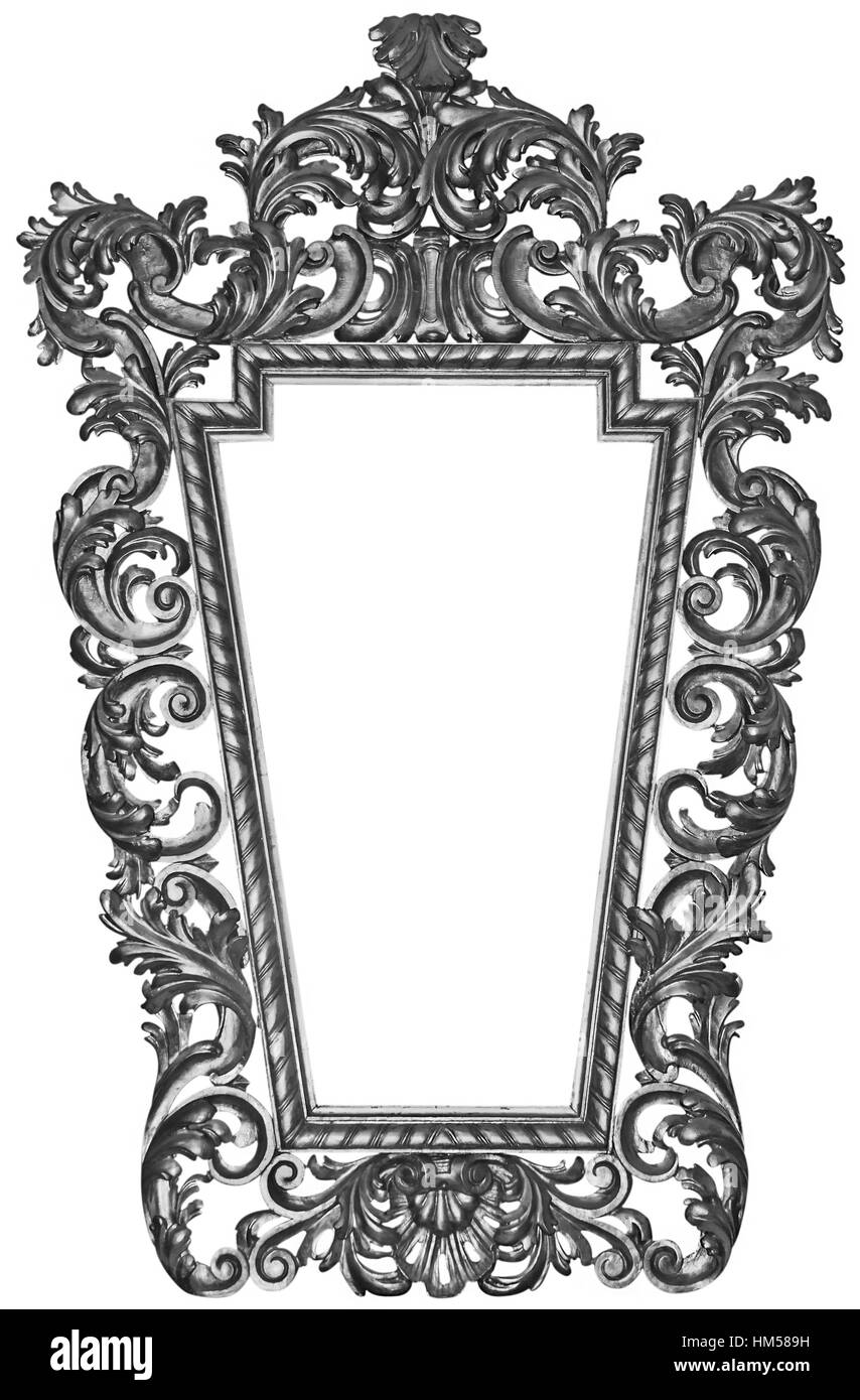 Antique silver plated wooden frame Isolated on white background Stock Photo