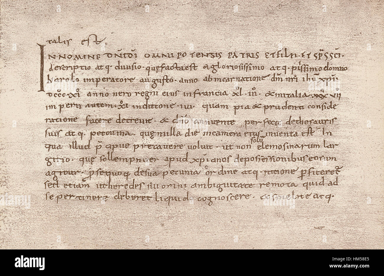 The testament of Charles the Great, Vita Karoli Magni, a biography by Einhard, 9th century, facsimile Stock Photo