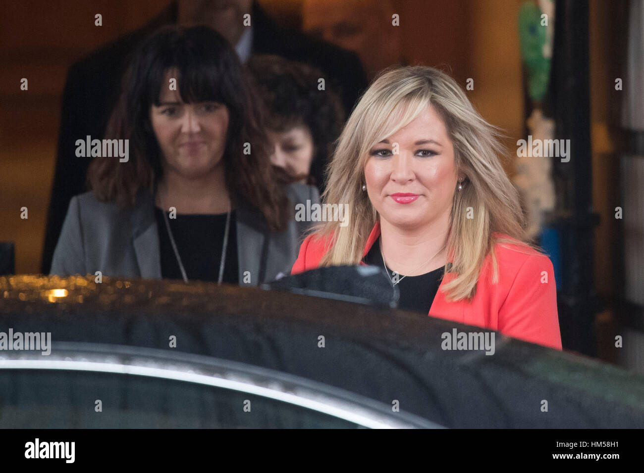 Michelle O'Neill, leader of Sinn Fein, arrives at a Joint Ministerial Committee (JMC) meeting at Cardiff City Hall in Cardiff, South Wales, UK. Stock Photo