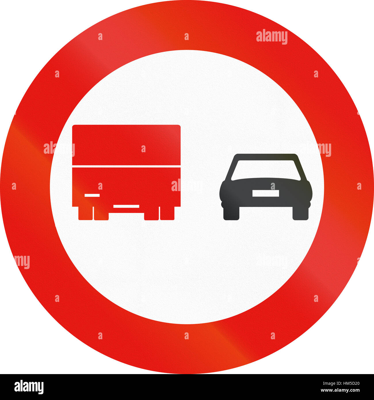 Road sign used in Spain - Overtaking banned for trucks Stock Photo - Alamy