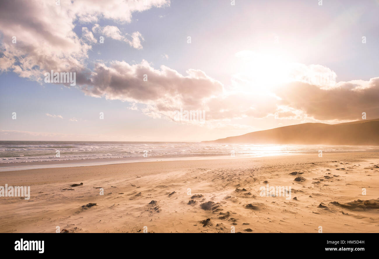 Sunset, Sandfly Bay, Dunedin, Otago Peninsula, Southland, New Zealand Stock Photo