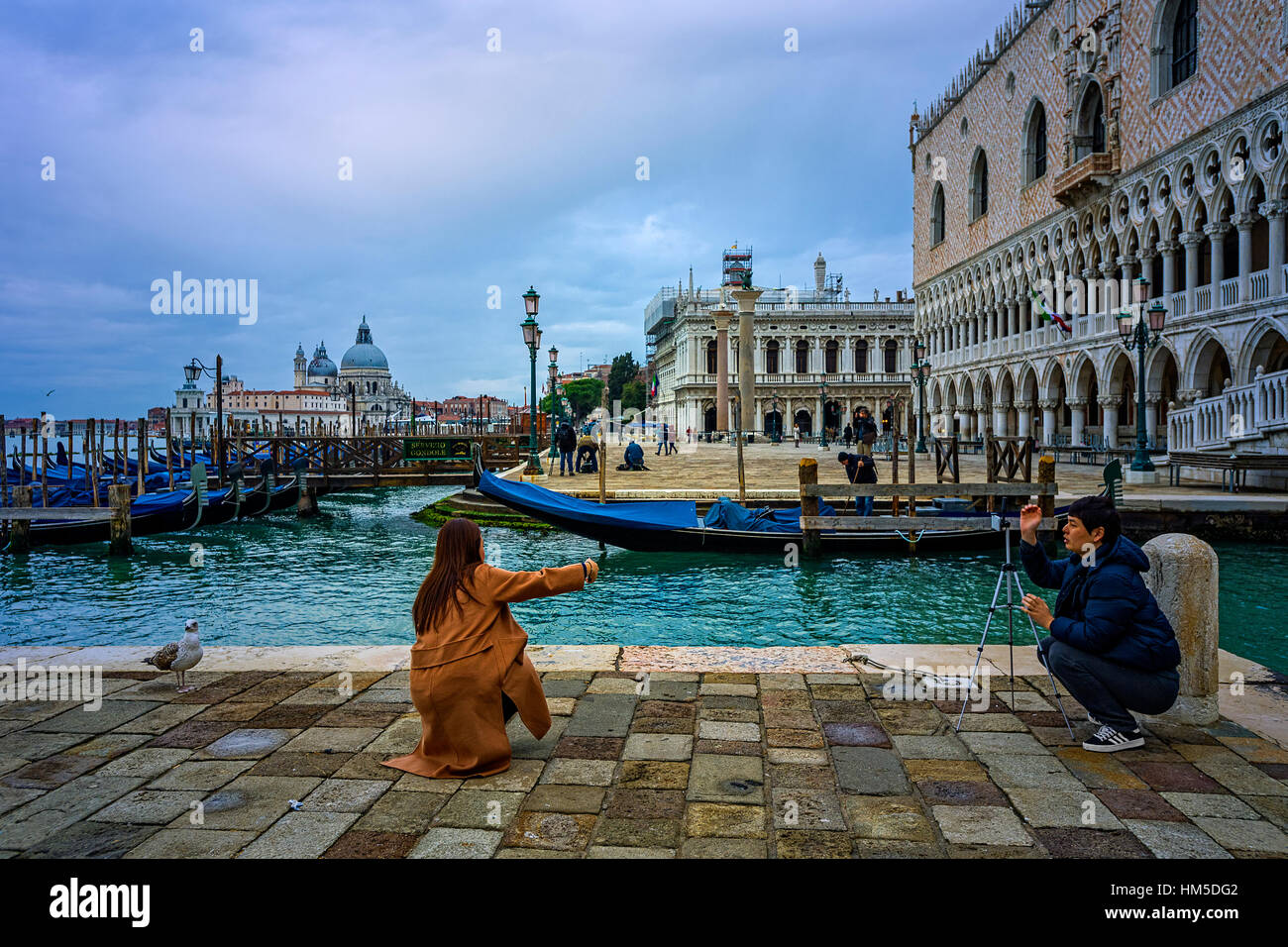 Italy Veneto Venezia Riva degli Schiavoni - Tourists photo and Selfie, Stock Photo