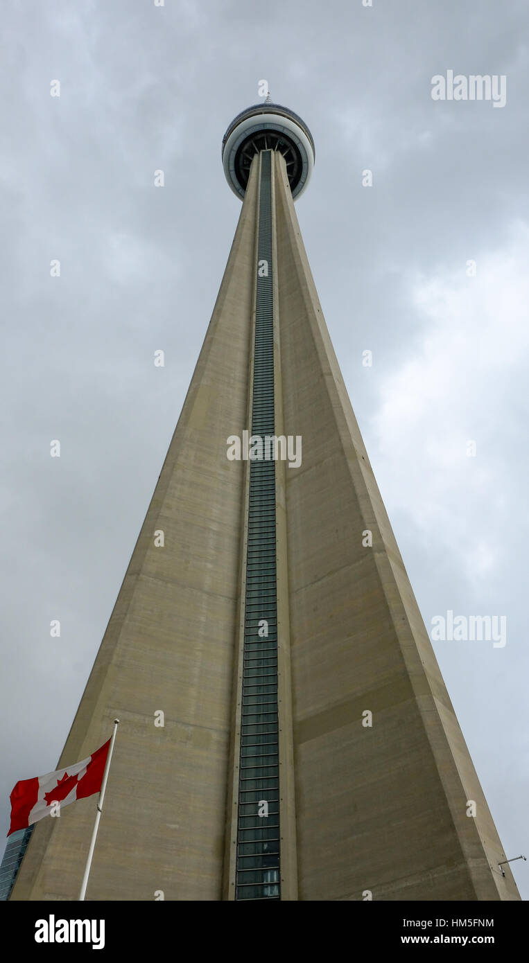 Abstract view of the famous CN Tower in Toronto, Canada, showing is great height and detail from different angles. Stock Photo