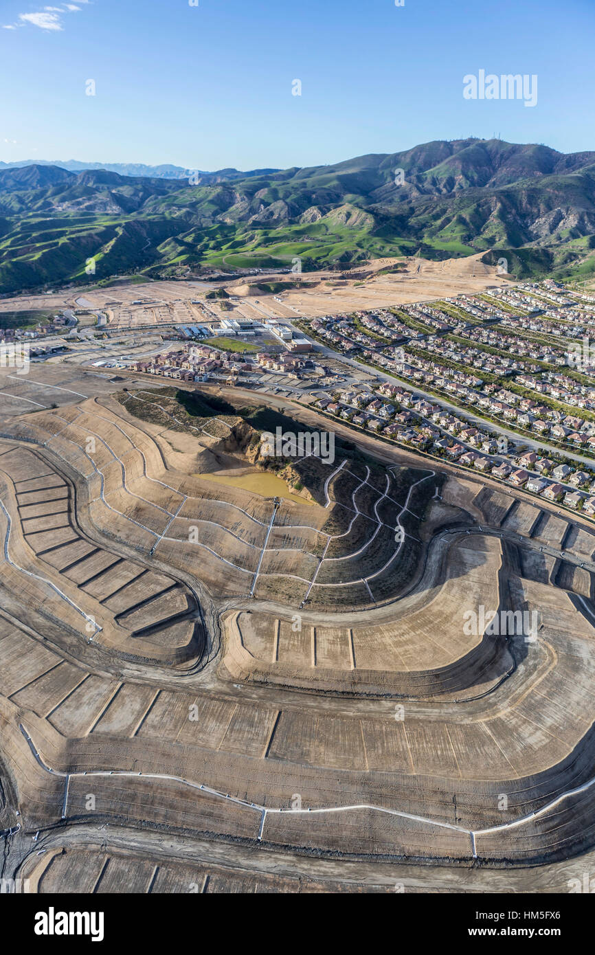 Aerial view of new neighborhood construction in the Porter Ranch ...