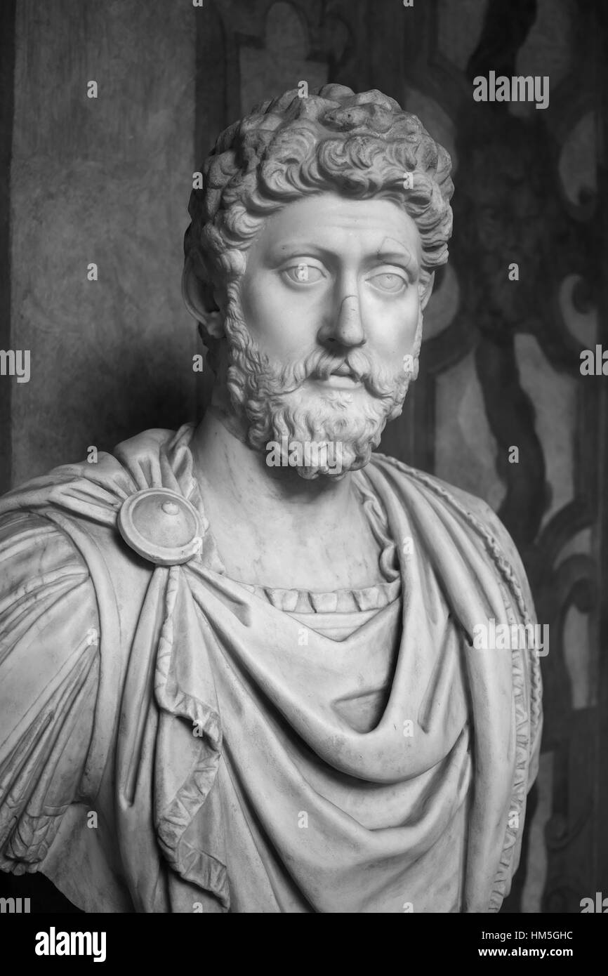 Rome. Italy. Bust portrait of Roman Emperor Marcus Aurelius (121-180 AD). Palazzo Altemps. Museo Nazionale Romano. Stock Photo
