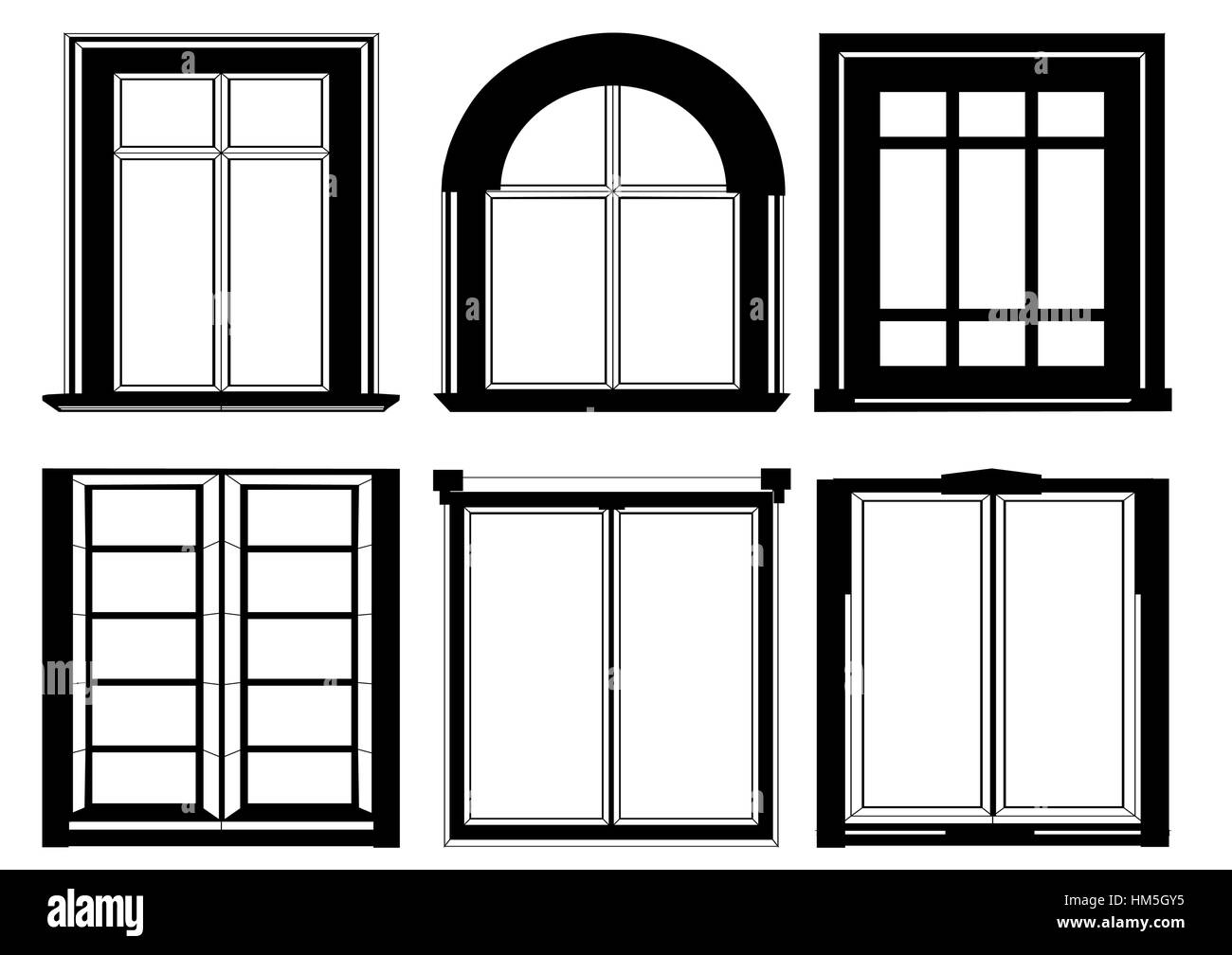 set of windows in black color isolated on white Stock Vector Image ...