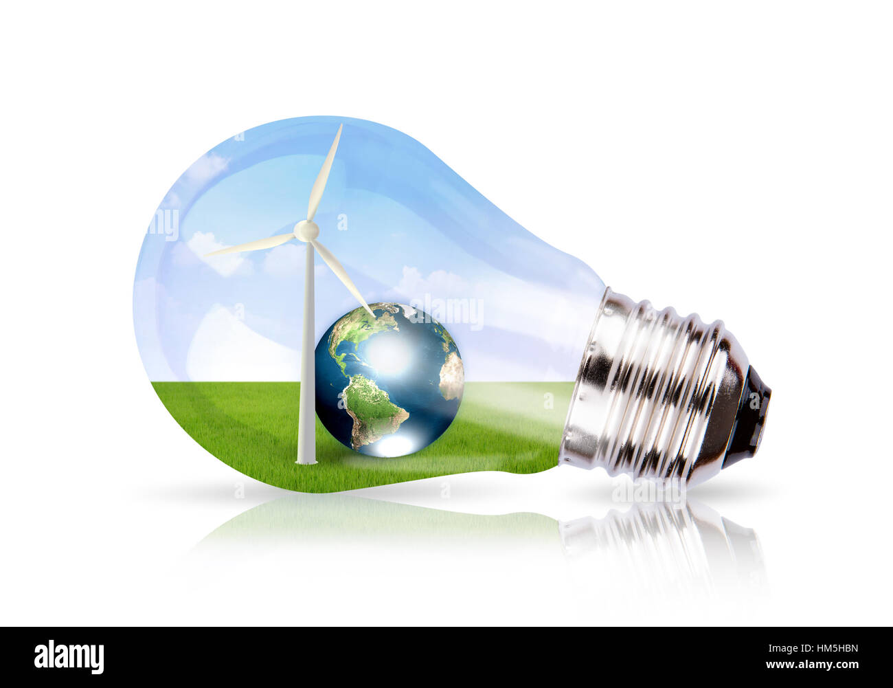 Light bulb with wind turbine and earth inside (Elements of this image ...