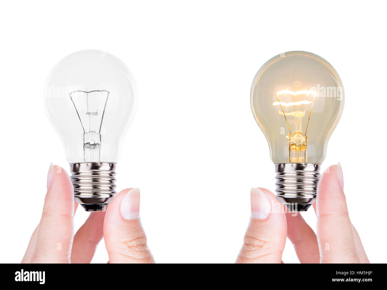 Hand with bulb isolated on white background Stock Photo - Alamy