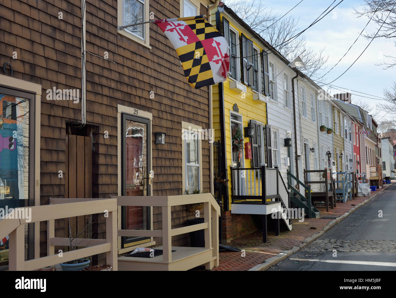 Colonial wooden houses Pinkney Street Annapolis Maryland USA Stock