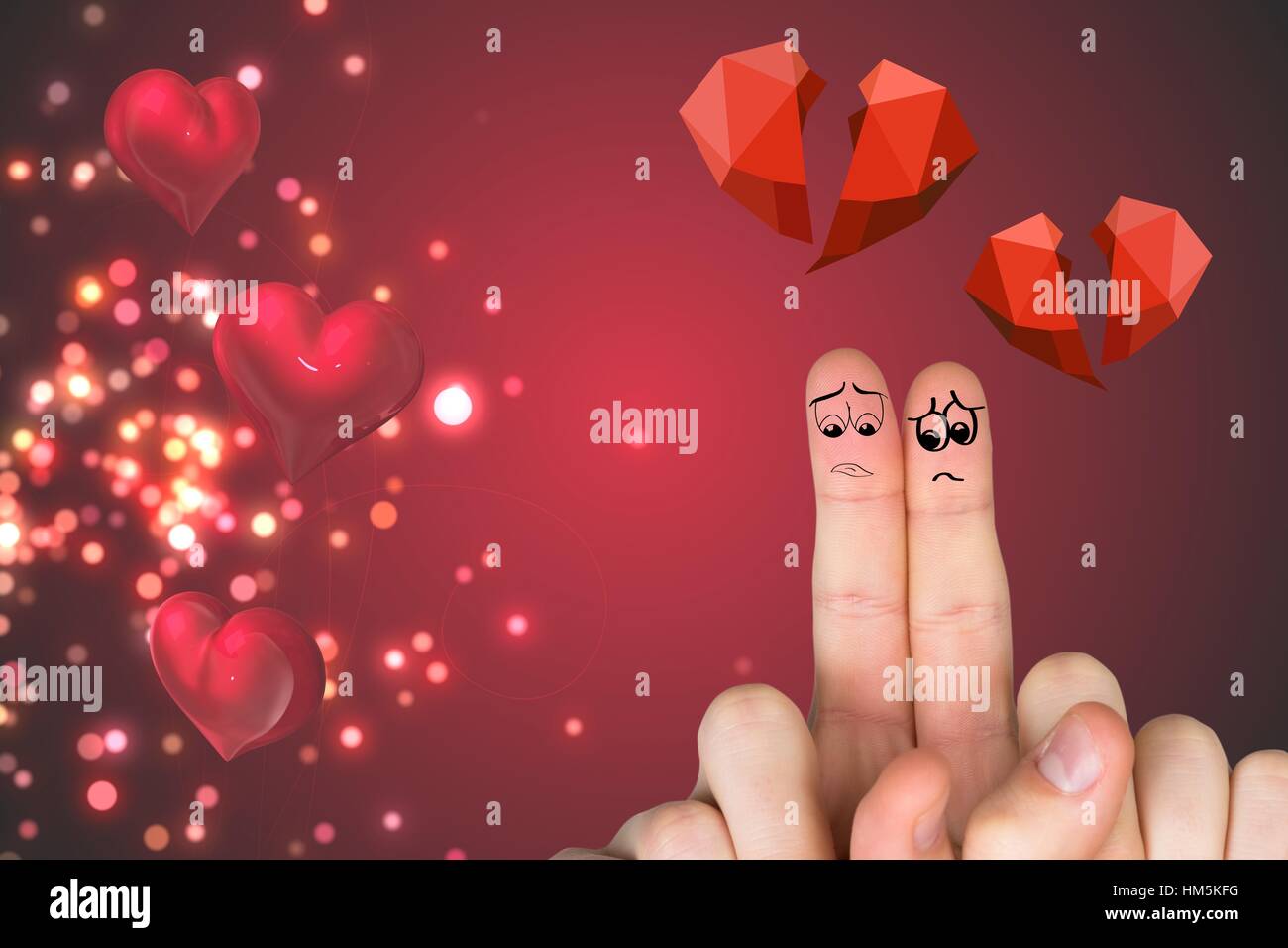 Sad finger couple with red broken heart Stock Photo - Alamy